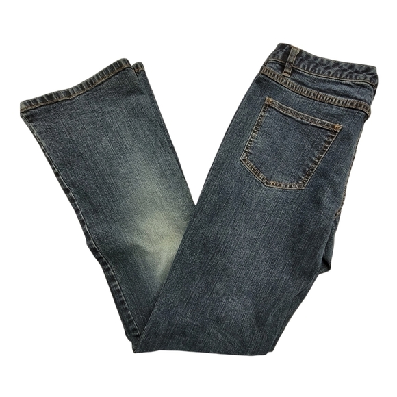 𝅺women's  Button Fly Jeans Mini Bootcut Low Rise Denim Dark Wash Size 8 - Picture 5 of 10